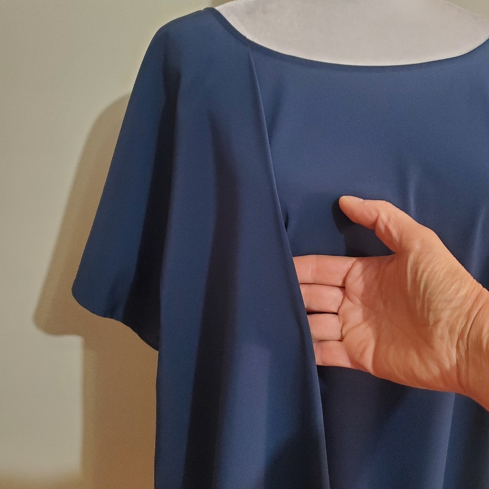 Soft Surroundings Go Lively blue dolman short sleeve draped front tunic top S - Picture 7 of 12